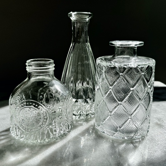 Unknown Other - Gorgeous Set 3 Vintage Style Clear Glass Bud Vases Tufted Diamond Decor Embossed